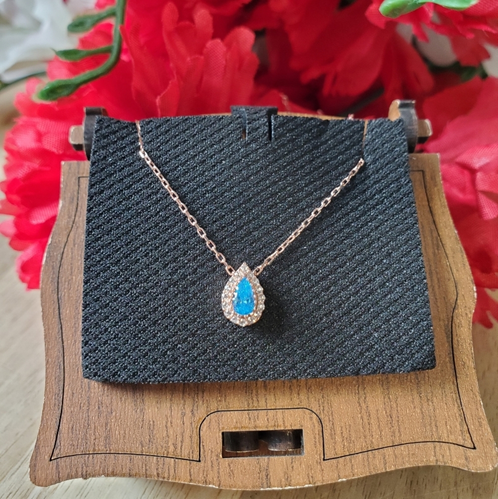 Birthstone Necklace December Blue Topez Rose Gold
